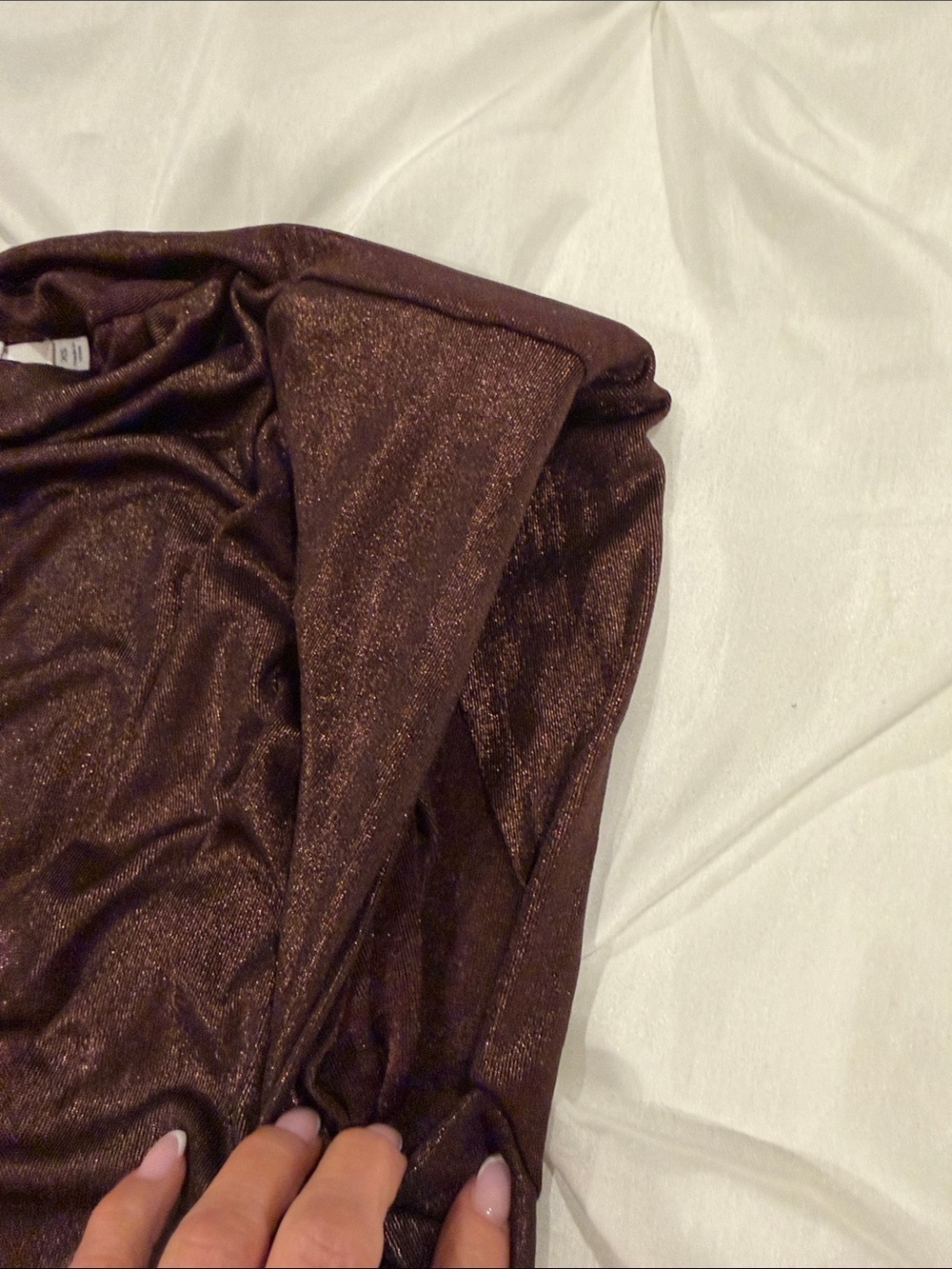 NWOT Astr Shimmery Metallic Brown Draped Cowl Neck Top Size XS - Picture 8 of 8